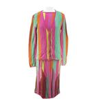 ミッソーニ MISSONI アンサンブル セットアップ ストライプ柄 長袖 カーディガン ノースリーブ ミモレ丈 ニットワンピース ワンピース 44 ピンク系 イタリア製