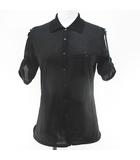 グッチ GUCCI 091788 24314 五分袖 カットソー サマーニット XS 黒系 ブラック 無地 ボタン 透け感 イタリア製