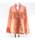 グッチ GUCCI 140271 ZL020 長袖 シャツ ブラウス 38 オレンジ 無地 レースアップ サイドスリット 透け感 イタリア製