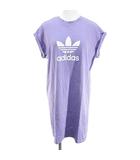 アディダスオリジナルス adidas originals 半袖 膝上 ミニ ワンピース M 紫系 パープル ロゴ 文字 プリント ロールアップ