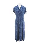 アンテイラー ANNTAYLOR LOFT 花柄 フラワー 半袖 ミモレ丈 シャツワンピース フレアワンピース ワンピース 4 青系 ブルー ボタン