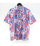 ヘリーハンセン HELLY HANSEN 半袖 シャツ M 青系 ブルー フルーツ 総柄 ボタンダウン サイドカット 胸ポケット