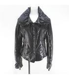 エルマノシェルビーノ ERMANNO SCERVINO ダウンジャケット 比翼 本革 レザー 42 黒系 ブラック イタリア製 ポケット ジップアップ 切替 裏地 無地
