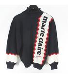 マリクレール MARIE CLAIRE ゴルフウェア 長袖 ニット セーター ハイネック M 紺系 ネイビー ロゴ 文字 刺繍 毛 ウール