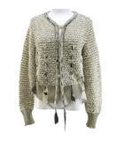 ミラショーン mila schon 長袖 ニット カーディガン 42 ベージュ ループボタン リボン ラメ リブ 日本製