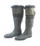 エンリーベグリン henry beguelin ロングブーツ レースアップ ファー ステッチ 39 カーキ レザー スエード