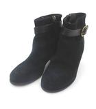銀座かねまつ GINZA Kanematsu ショートブーツ ベルトデザイン 35 ブラック 黒系 スエード  イタリア製