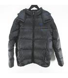 ニューバランス NEW BALANCE ダウンジャケット L 黒系 ブラック ロゴ 文字 刺繍 ジップアップ ポケット