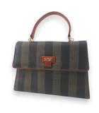 フェンディ FENDI ペカン ハンドバッグ ストライプ ブラウン 茶系 イタリア製