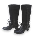 ピンクハウス PINK HOUSE ロングブーツ リボン レザーレース S ブラック 黒系 スエード レザー