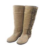 ピンクハウス PINK HOUSE ロングブーツ フェイクレザーフリルブーツ  サイドフリル  3(M) ベージュ スエード調