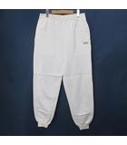 ファーストダウン FIRST DOWN ロング丈 スウェット ジョガーパンツ M 白系 ホワイト ウエストゴム ロゴ 刺繍 リブ タグ付