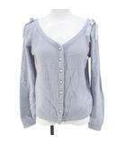 ウィルセレクション WILLSELECTION 長袖 カーディガン ニット M 水色 ライトブルー リボン 毛 ウール アンゴラ 無地