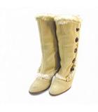  コカ COCA ミドルブーツ ボタンデザイン 35 ベージュ ファー スエード調 日本製