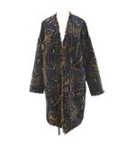 ラディエイト RADIATE ペイズリー柄 ノーカラーコート ロング丈 F 青系 ブルー フリンジ ホック 裏地 タグ付