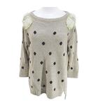 カオン Kaon 水玉 ドット 八分袖 ニット セーター 麻 リネン FREE ベージュ系 ビジュー パール調 リボンモチーフ