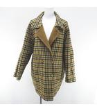 リバーシブル チェック柄 コート ミディアム丈 ベージュ系 ボタン ポケット