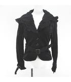 ピンクハウス PINK HOUSE ジャケット 薄手 パーカー ベロア ベルベット M 黒系 ブラック ストレッチ レース 刺繍 ベルト 毛 ウール