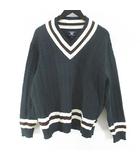 コムサコミューン COMME CA COMMUNE 長袖 ニット セーター Vネック M 緑系 グリーン ケーブル編み ライン