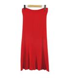 ユニクロ UNIQLO 3D メリノ リブ ニット フレアスカート ロング丈 L 赤系 レッド 無地 伸縮性 タグ付