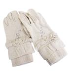 シモネッタ simonetta ウール混 手袋 グローブ 3 ベージュ フリル ラインストーン リブ ファッション小物