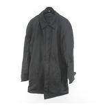 ステンカラーコート ロング丈 比翼 黒系 ブラック イタリア製 ボタン 毛 ウール 無地