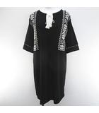 ジーユー GU 五分袖 エンプロ イダリー Tシャツ ロング丈 S 黒系 ブラック 刺繍 サイドスリット ストレッチ タグ付