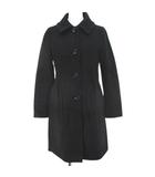 ステンカラーコート ウールコートミドル丈 2 黒系 ブラック 無地 ボタン タック 裏地 日本製