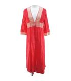 ガリャルダガランテ GALLARDAGALANTE especial 七分袖 ワンピース 羽織 ロング丈 F ピンク Vネック 刺繍 レース スリット