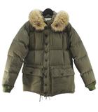 ウエアハウス WAREHOUSE ブリザードプルーフ BLIZZARD PROOF ダウン ジャケット M 緑系 カーキ 無地 フード ファー ジップアップ ボタン 裏地