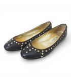 ジミーチュウ JIMMY CHOO バレエシューズ スタッズ カットワーク 38 ブラック 黒系 レザー イタリア製