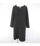 長袖 膝丈 フレアワンピース ワンピース 2 黒系 ブラック ストレッチ 裏地 無地