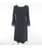 ストロベリーフィールズ STRAWBERRY-FIELDS 長袖 膝丈 フレアワンピース ワンピース 紺系 ネイビー レース 刺繍 シースルー 透け感