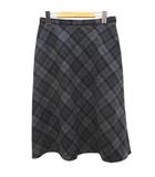 チェック柄 膝丈フレアスカート 40 灰系 グレー 裏地 日本製