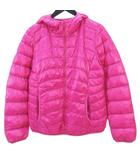 長袖 ダウンジャケット フード付き フーディ M ピンク系 無地 サイドポケット