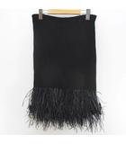 ラルフローレン RALPH LAUREN 膝丈 ニット タイトスカート S 黒系 ブラック 羽根 オーストリッチ オンドリ 裏地