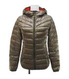 ユニクロ UNIQLO プレミアムダウン パーカー ジャケット S 茶系 ブラウン バイカラー 光沢 ジップアップ 裏地