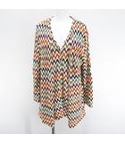 アンサンブル ツインニット シェブロンストライプ柄 長袖 カーディガン ミディアム丈 ベスト オレンジ系 イタリア製