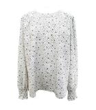 レリアン Leilian 長袖 シャツ ブラウス 17+号 白系 ホワイト 総柄 バックジップ ギャザー