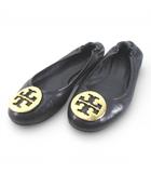 トリーバーチ TORY BURCH バレーシューズ ギャザー ゴールド金具 ブラック 黒系 レザー