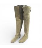  ニーハイブーツ フラット ベルトデザイン スタッズ ベージュ 35 イタリア製