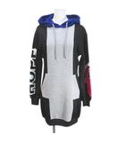 モスキーノ MOSCHINO 長袖 膝上 ミニ パーカーワンピース 40 黒系 ブラック イタリア製 プリント カンガルーポケット 裏起毛