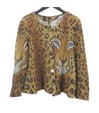 イタリヤ 伊太利屋 長袖 カーディガン 9 茶系 ブラウン ヒョウ柄 アニマル柄 総柄 ラインストーン 飾りボタン