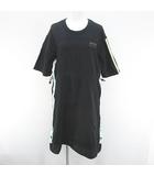 アディダスオリジナルス adidas originals 七分袖 膝丈 フレアワンピース ワンピース M 黒系 ブラック ライン ロゴ 文字 ワッペン