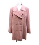 レリアン Leilian ダブルブレスト アンゴラ コート ミドル丈 13+ ピンク ステッチ ダブルボタン 裏地 日本製 ウール