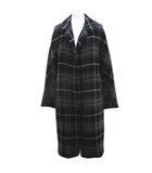 アダムエロペ Adam et Rope' チェック柄 チェスターコート ロング丈 38 黒系 ブラック ツイード調 比翼ボタン 裏地