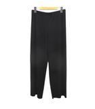 ユニクロ UNIQLO ロング丈 プリーツ ストレートパンツ L 黒系 ブラック 無地 ウエストゴム ストレッチ