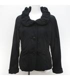 ヒロココシノ HIROKO KOSHINO 中綿 ジャケット 38 黒系 ブラック 無地 プリーツ 加工 ボタン 裏地 肩パット