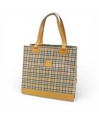 ダックス DAKS トートバッグ チェック ベージュ コンビ キャンバス地 レザー