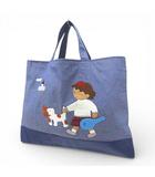 ファミリア Familiar トートバッグ お散歩 アップリケ ブルー キャンバス レザー調